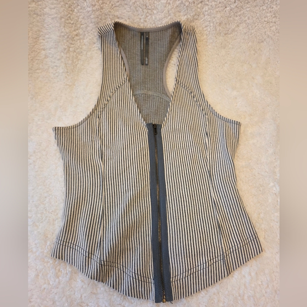 Anthropologie Grey & Cream Striped Zip Up Racer Tank Top (Discontinued) -Size SM